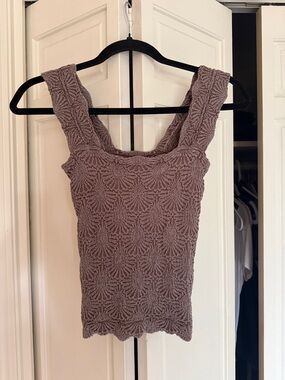 Textured Square-Neck Tank Top in Taupe